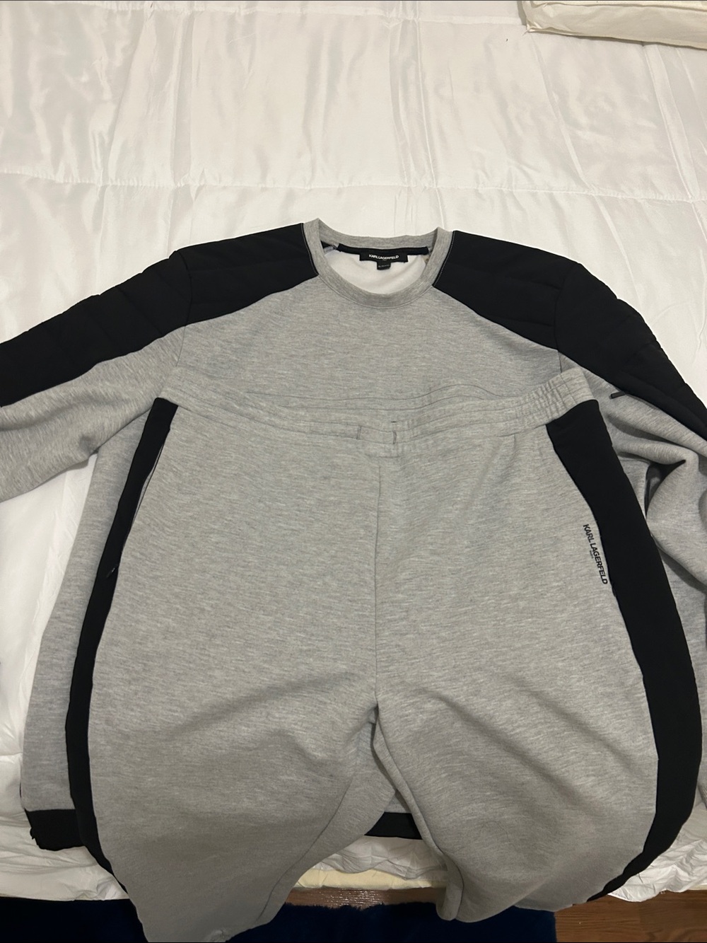 Karl Lagerfeld Grey Crewneck Sweater with Black Accents